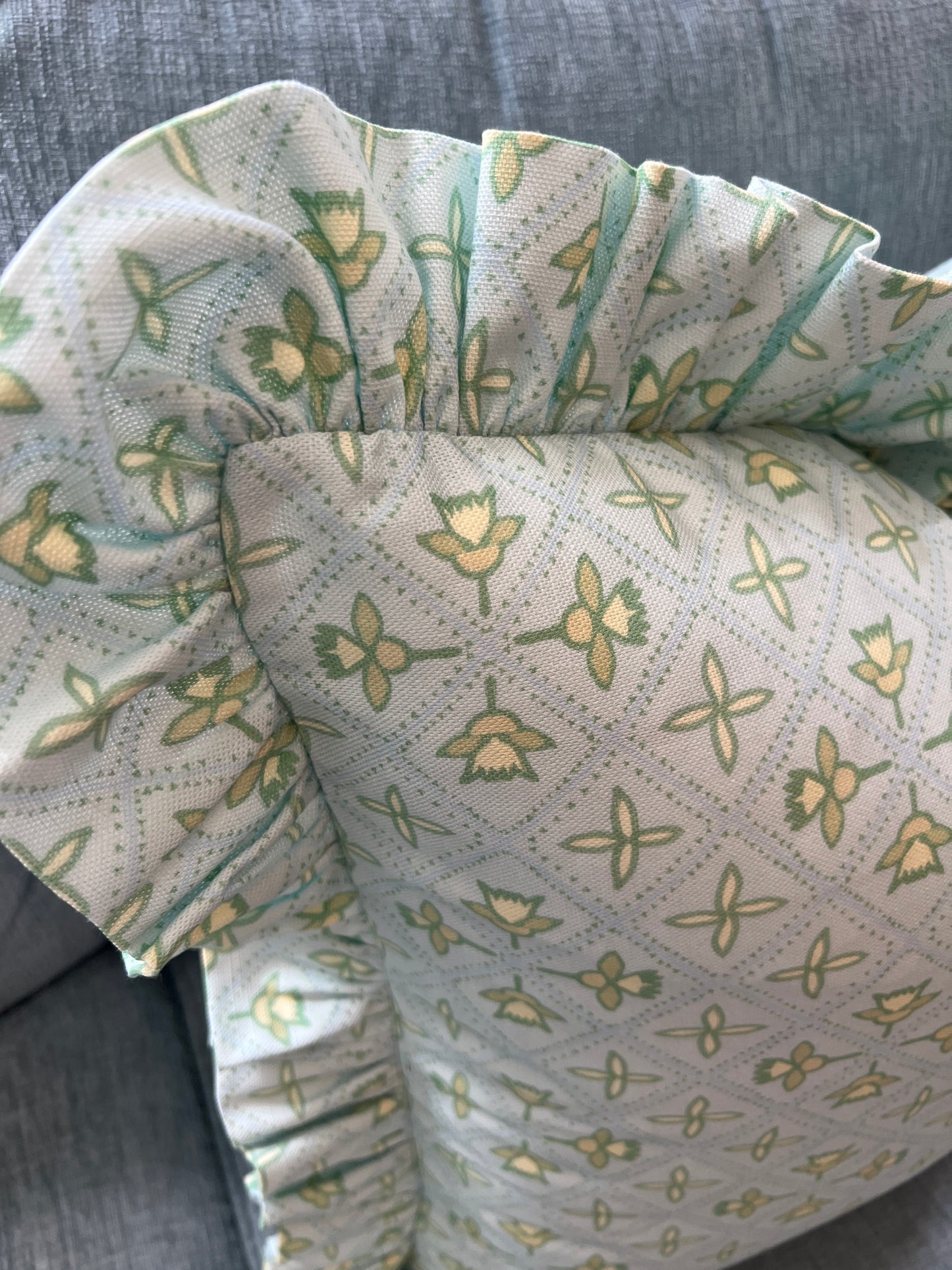 "Fairhope" in pale aqua Ruffle Edge Pillow Cover