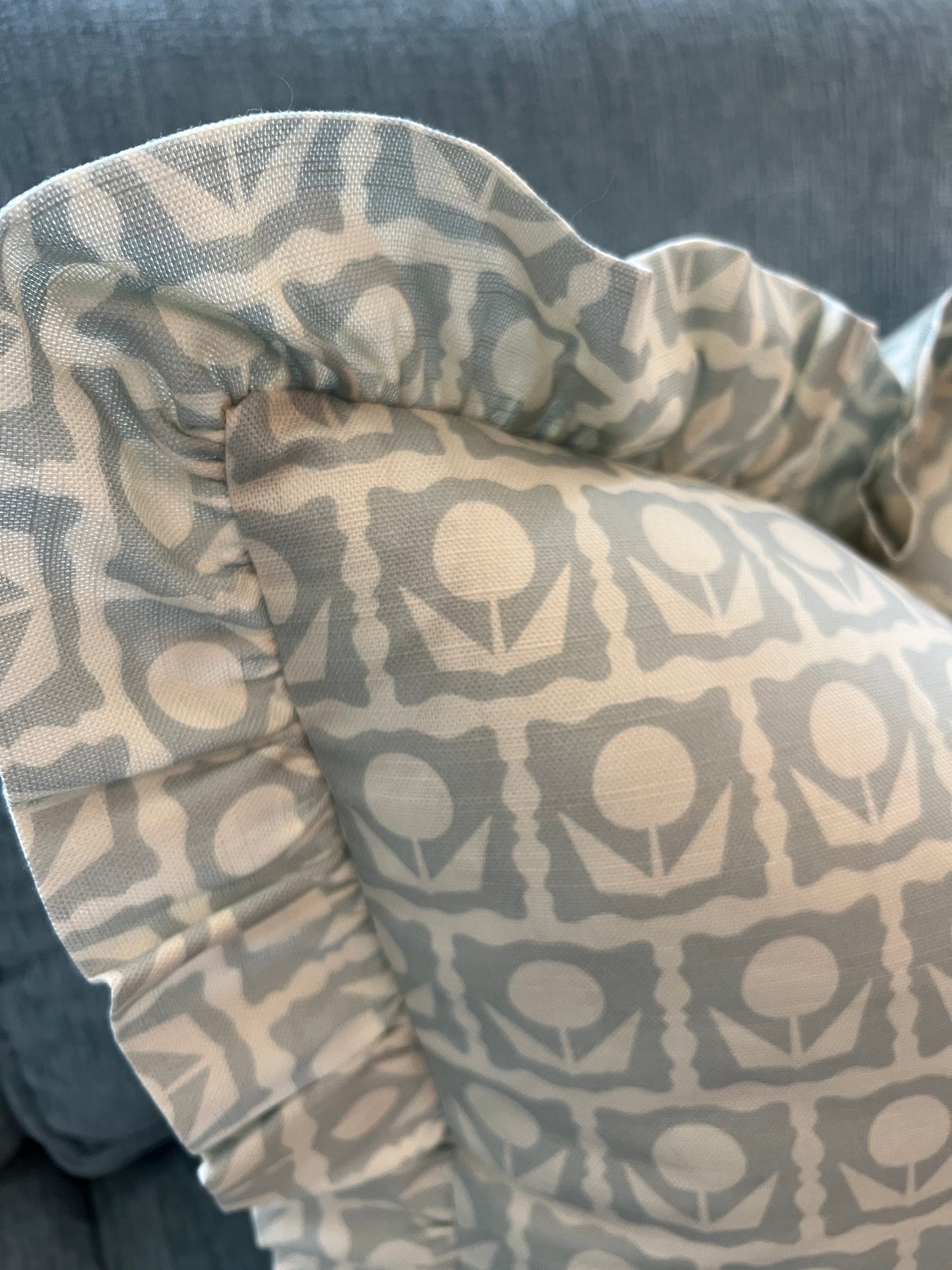 "Oh Happy Day" in blue Ruffle Edge Pillow Cover