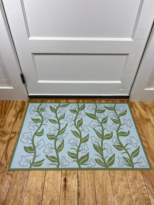 "Summer Vine" in Sky Cottage Floral Vinyl Mat- 24"x36"