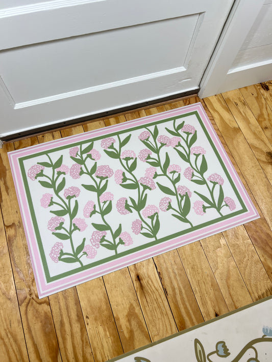 "Hydrangea Vine" in Pinks Cottage style Vinyl Mat- 24"x36"