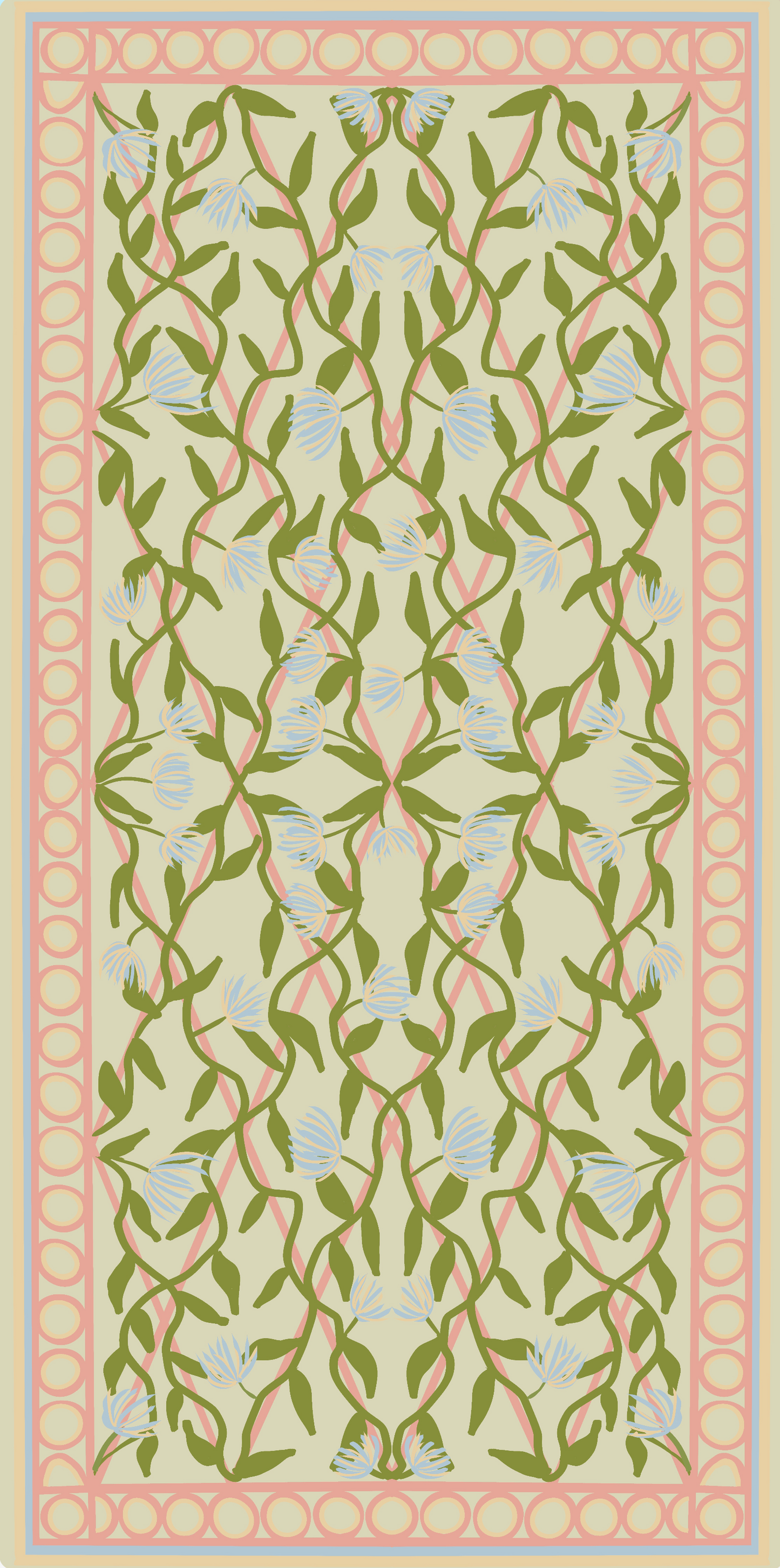 Floral blue green and blue runner