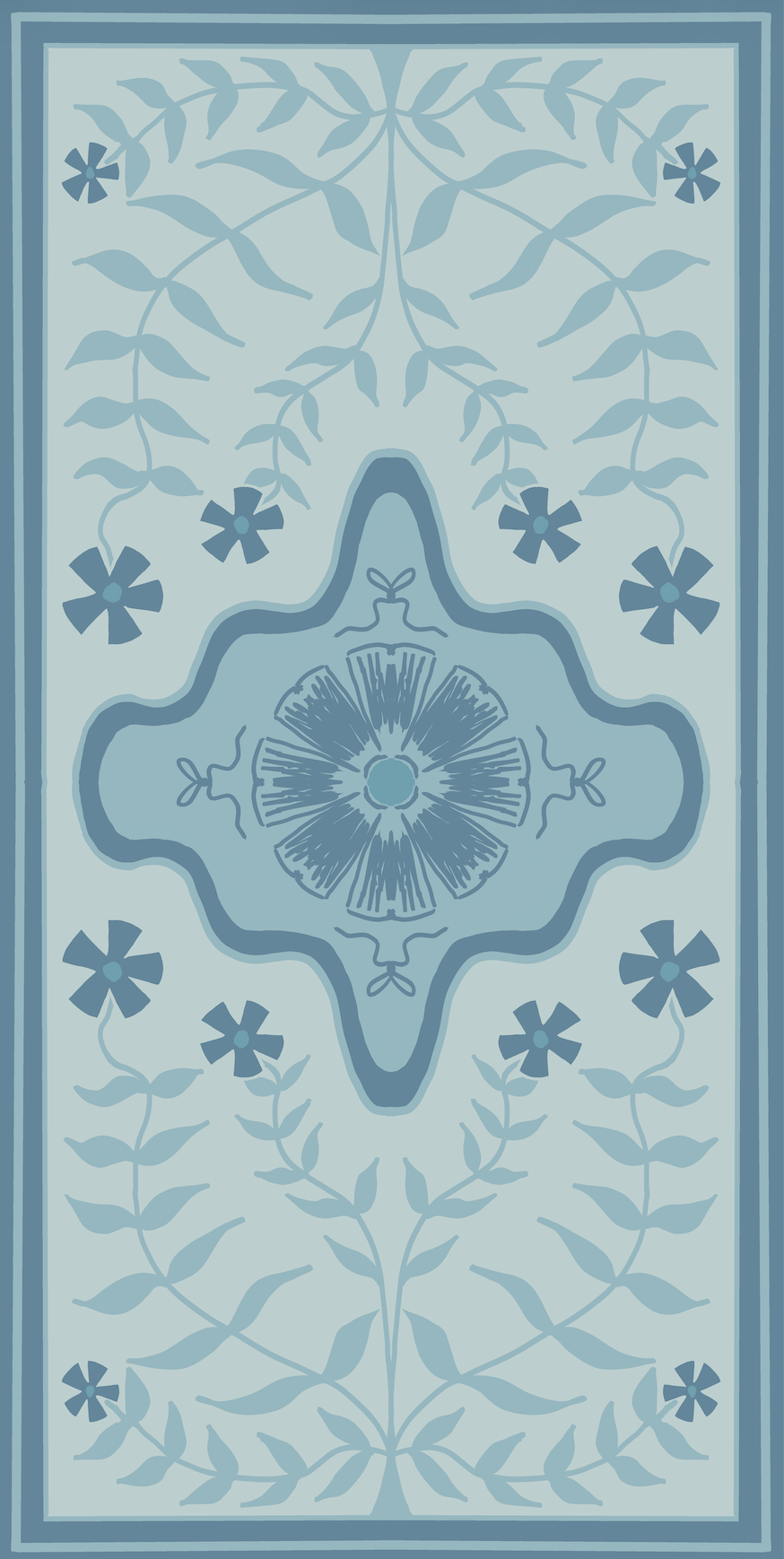 modern oushak floral runner designer vinyl floor mat blue