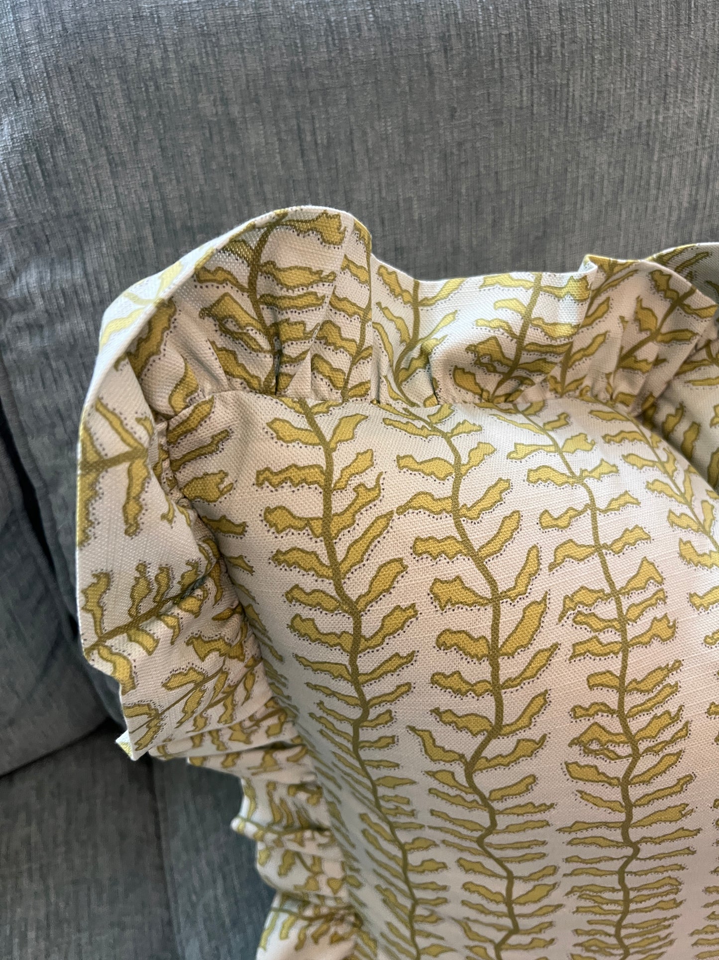 "Kelp Forest" in blue Ruffle Edge Pillow Cover