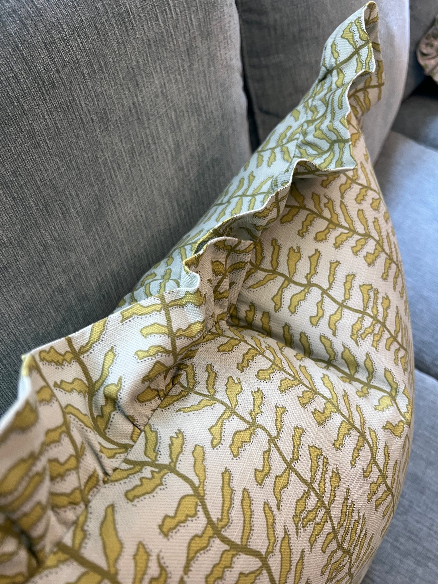 "Kelp Forest" in blue Ruffle Edge Pillow Cover