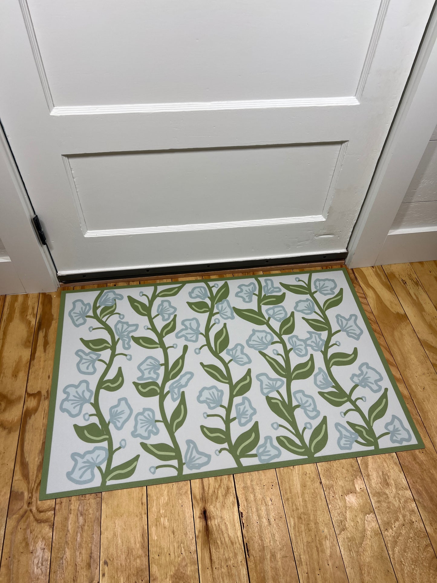 "Summer Vine" in blue/green Cottage Floral Vinyl Mat- 24"x36"