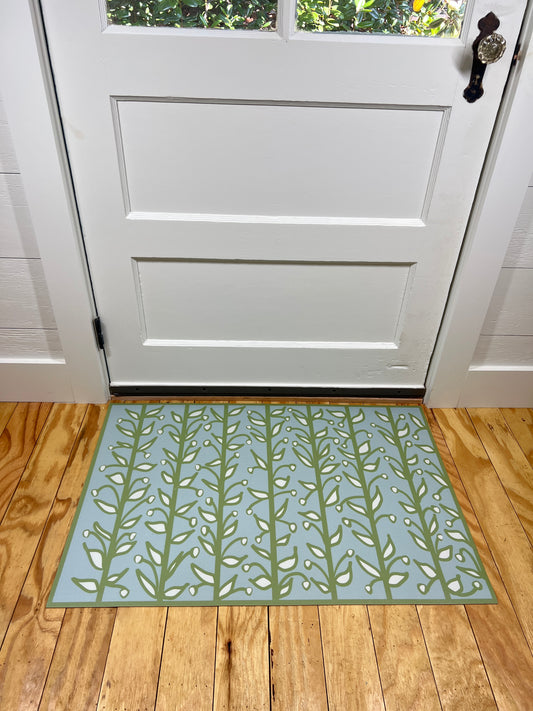 "Whoville" in Blue Green Fun Floral Vine Vinyl Mat- 24"x36"