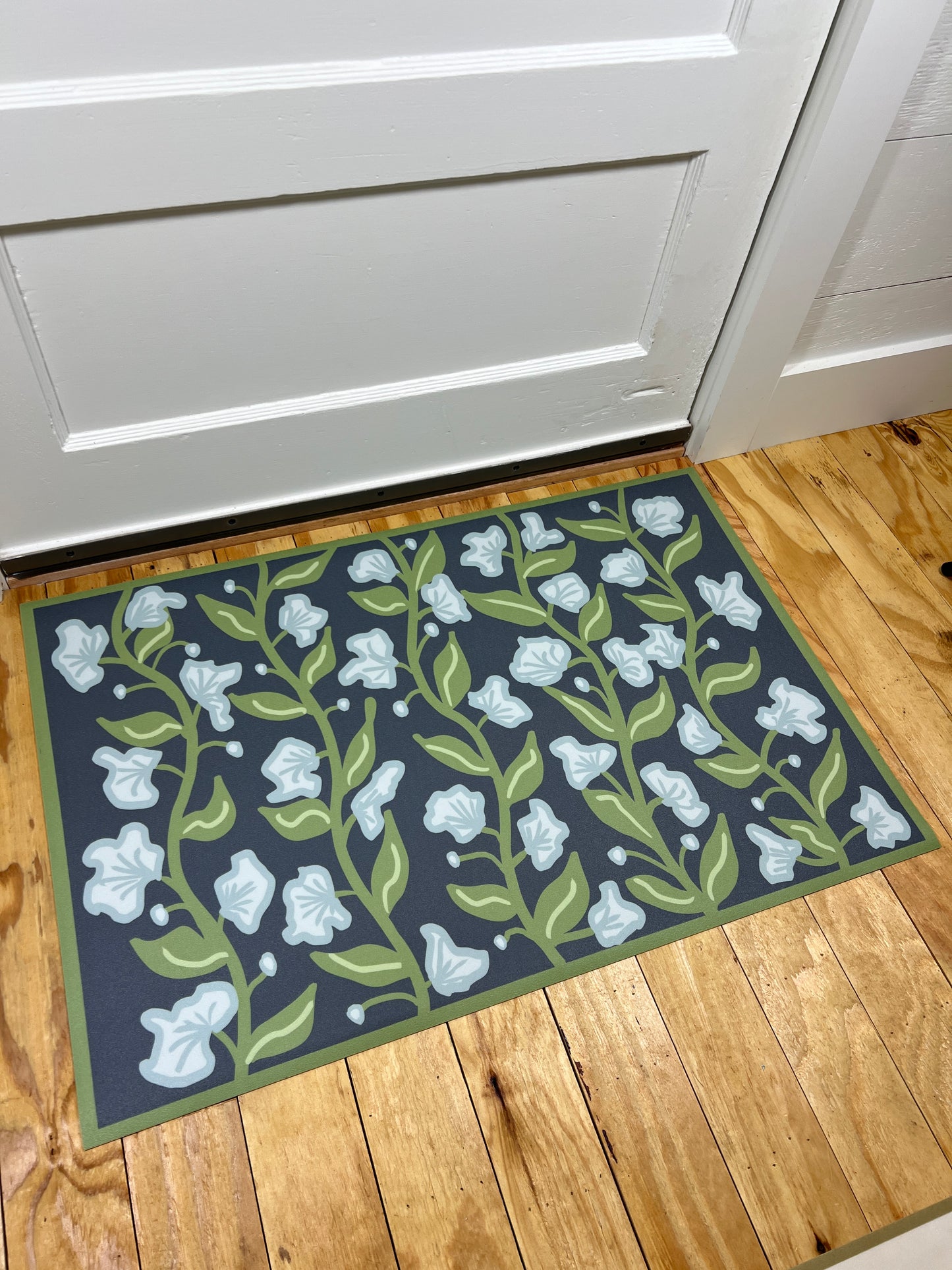 "Summer Vine" in Navy Cottage Floral Vinyl Mat- 24"x36"