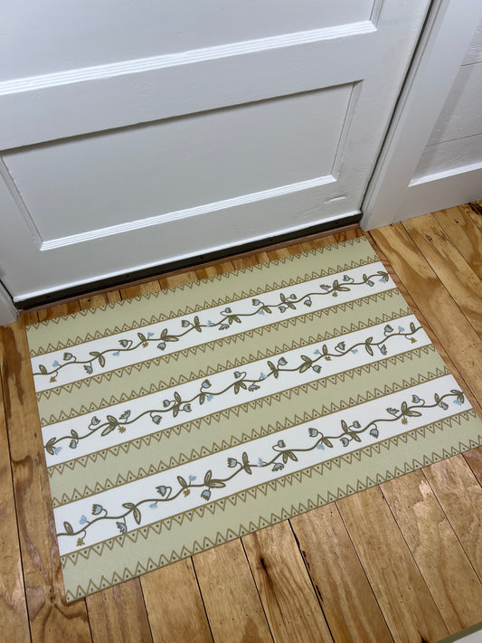 "Ziggy Floral" in chartreuse Cottage Floral Vinyl Mat- 24"x36"