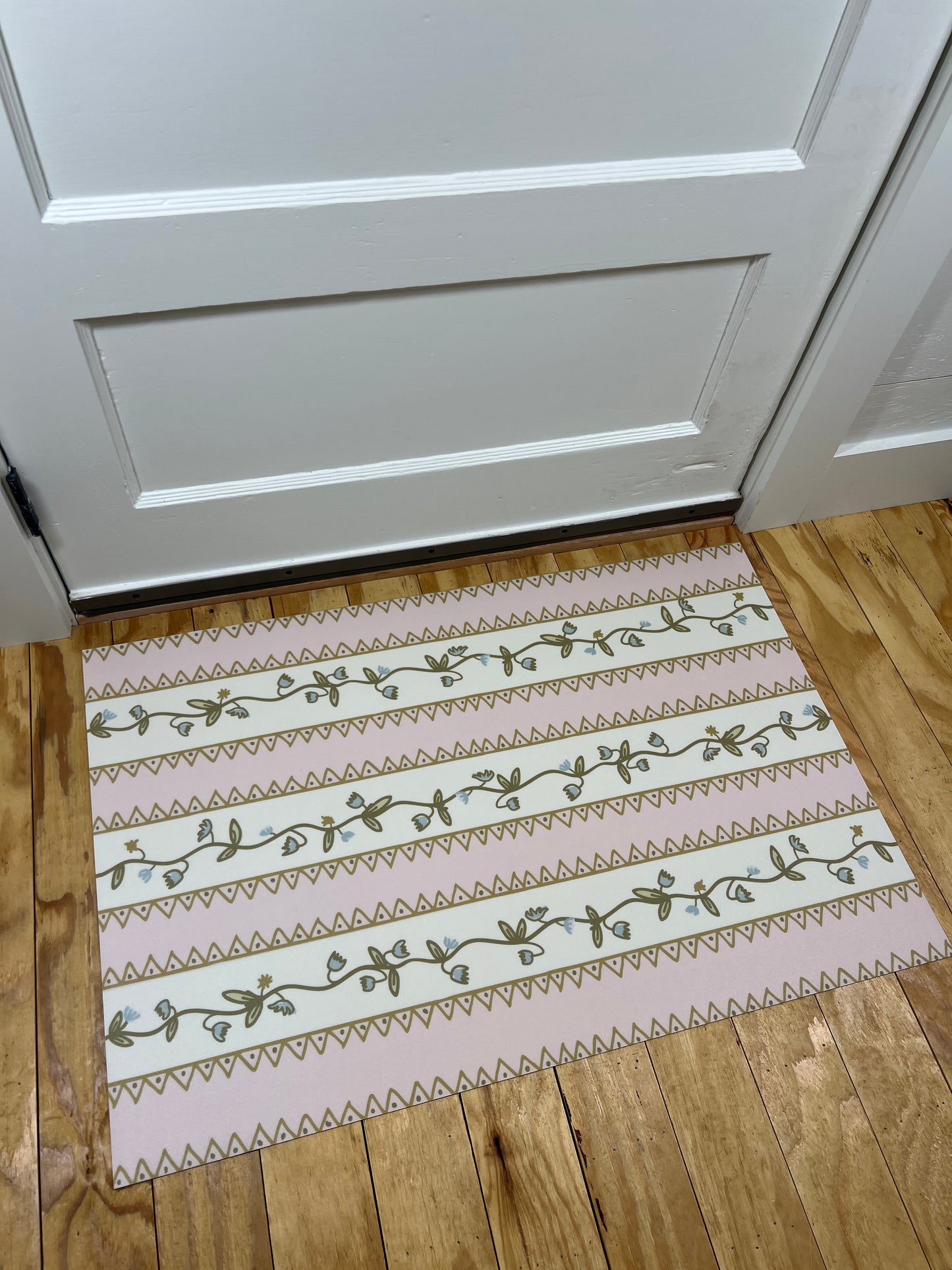 "Ziggy Floral" in Pink Cottage Floral Vinyl Mat- 24"x36"