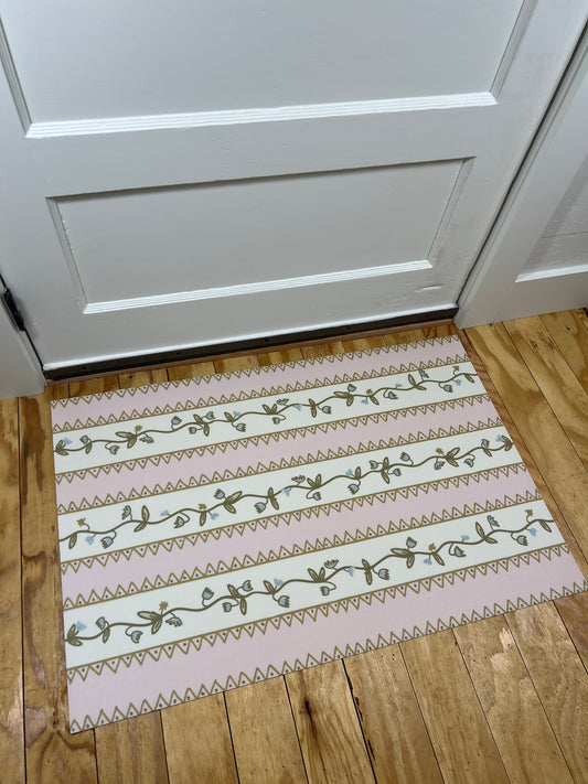 "Ziggy Floral" in Pink Cottage Floral Vinyl Mat- 24"x36"