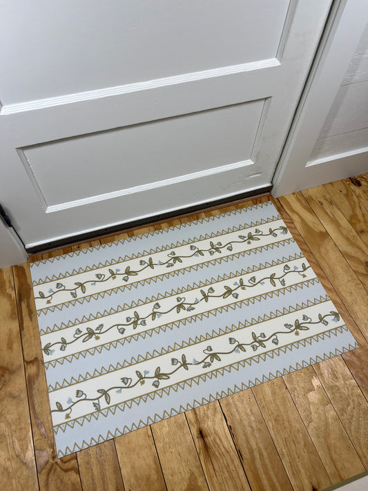 "Ziggy Floral" in blue Cottage Floral Vinyl Mat- 24"x36"