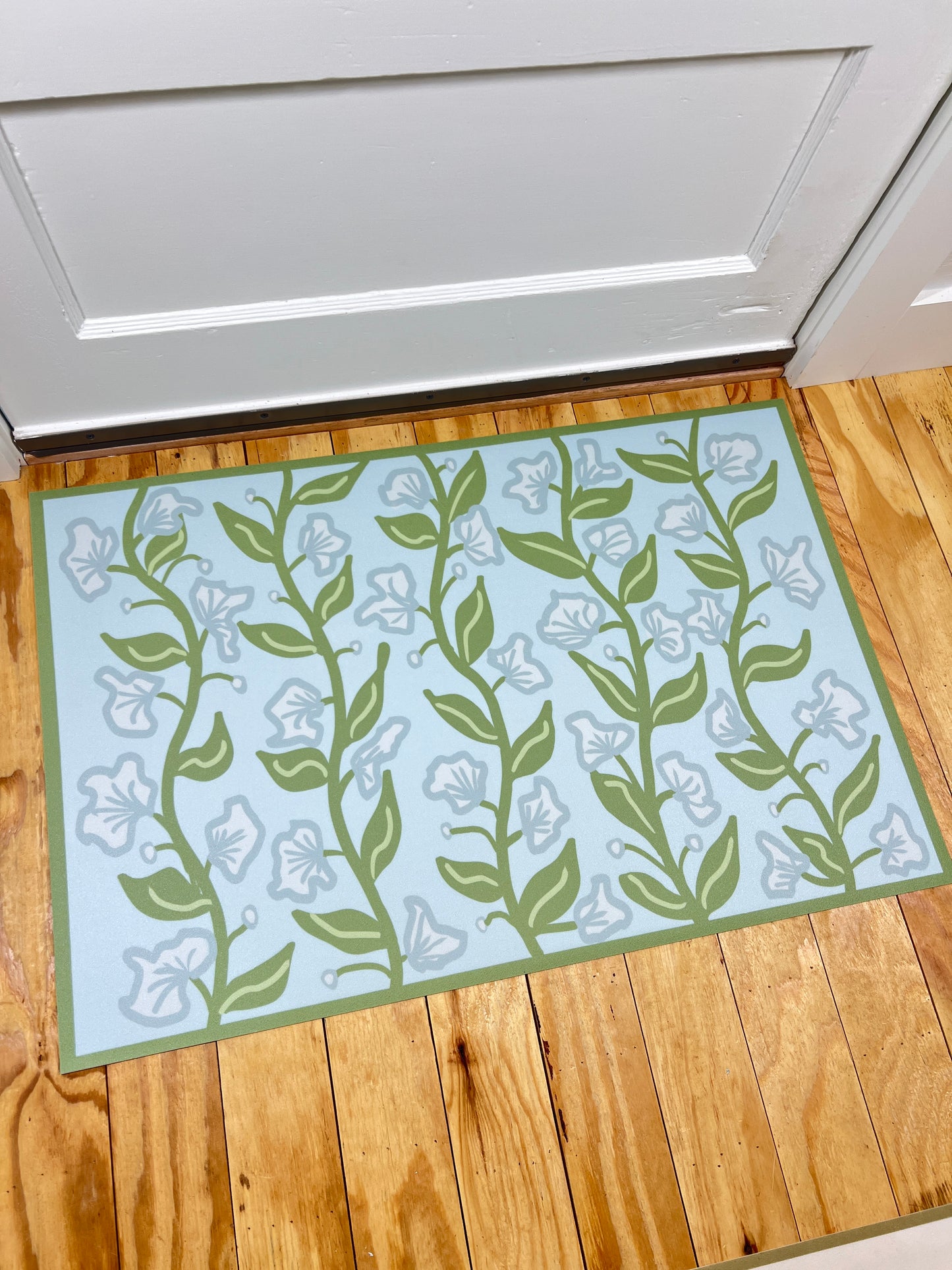 "Summer Vine" in Sky Cottage Floral Vinyl Mat- 24"x36"