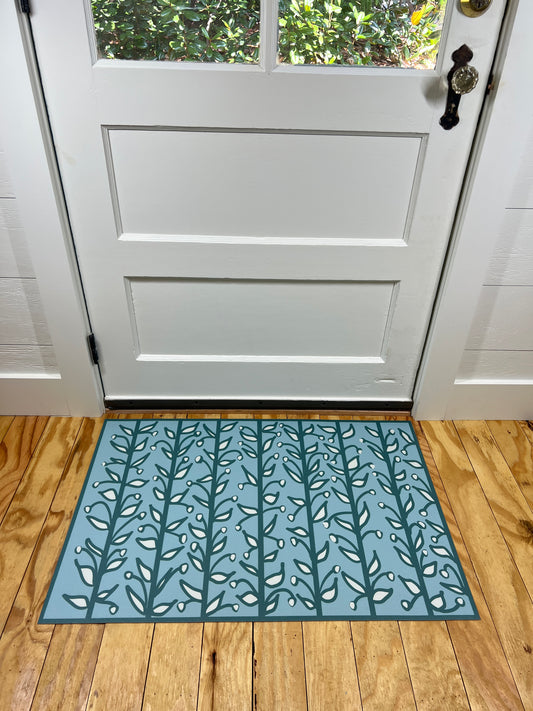 "Whoville" in Teal Fun Floral Vine Vinyl Mat- 24"x36"