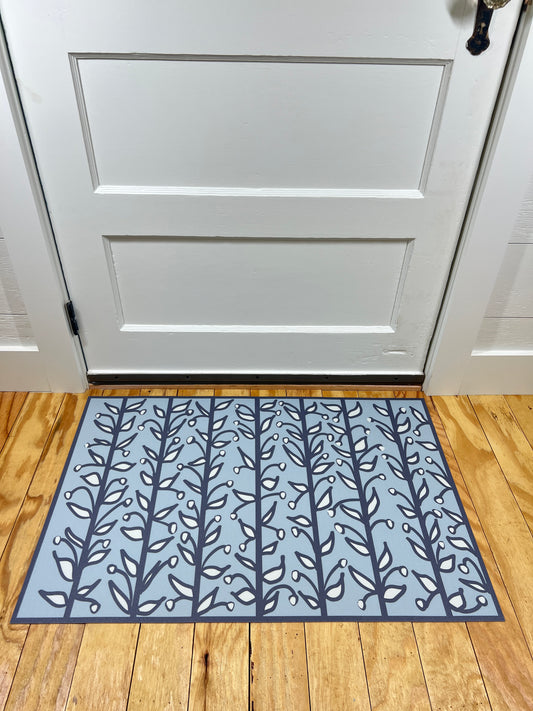 "Whoville" in Navy Fun Floral Vine Vinyl Mat- 24"x36"