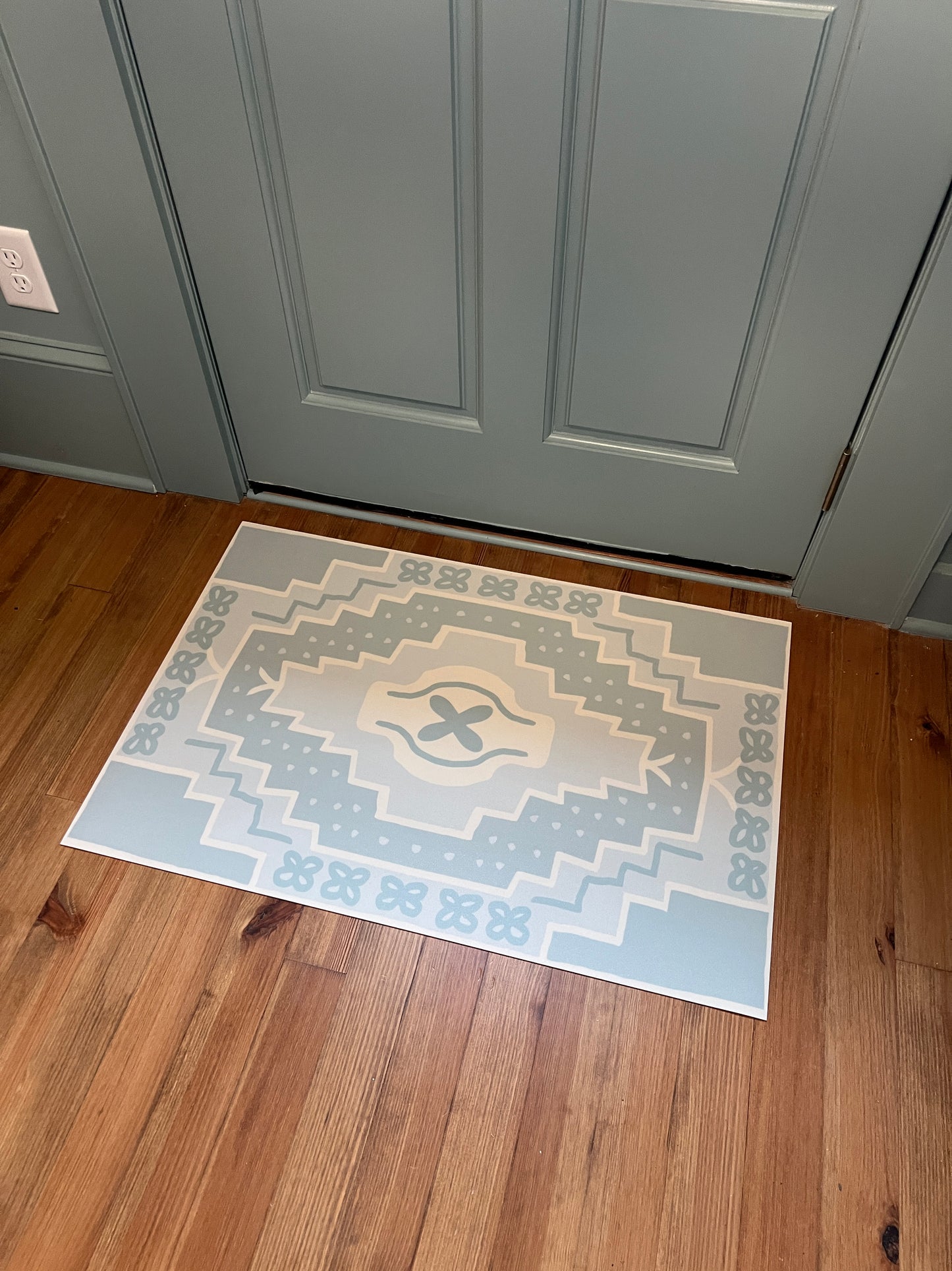 "Step It Up" Blue & White Coastal Cottage Vinyl Floor Mat - 24"x36"