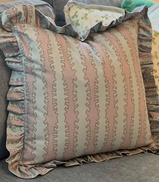 "Zipper" in Lilac & Blue Ruffle Edge Pillow Cover